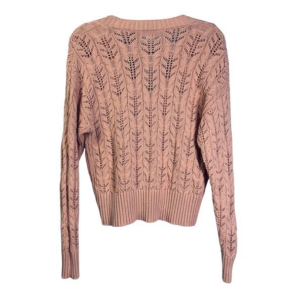 RACHEL ZOE Cardigan Sweater V-Neck Knit Crocheted 3 Button Pale Pink Ribbed Cuff - Picture 2 of 12